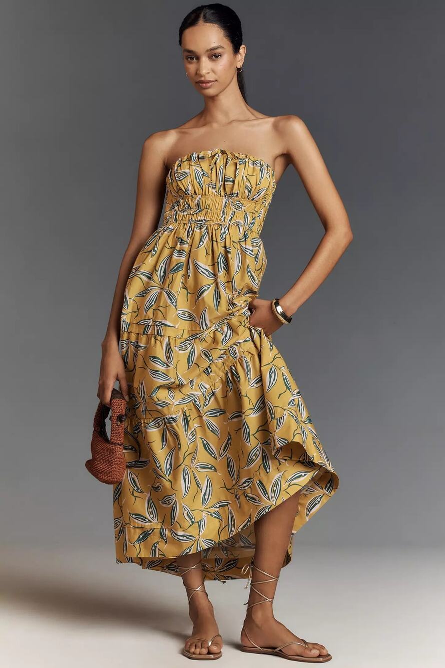 New Anthropologie The Somerset Strapless Maxi Dress $168 Large Yellow